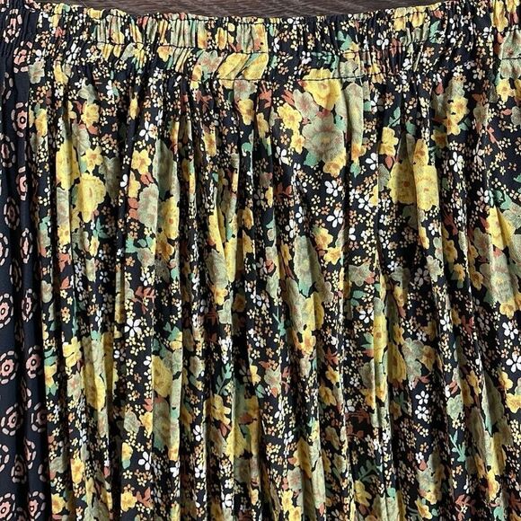Vintage TRIO NY Peasant Pleated Patchwork Maxi Skirt Yellow Green,Black Size 8 - Picture 9 of 11